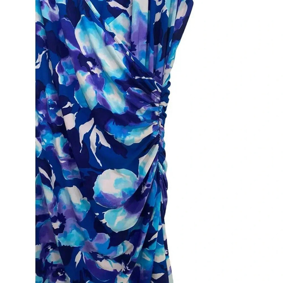 Chaps Blue Sleeveless V-Neck Floral Sheath Wrap Dress Size Large - Picture 2 of 5